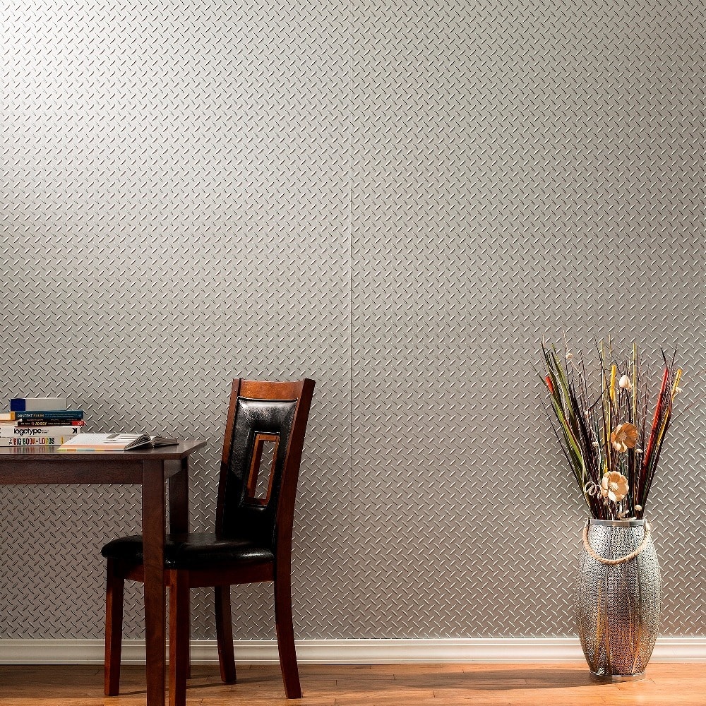 FASÄDE Diamond Plate 4-foot x 8-foot PVC Wall Panel in Argent Silver
