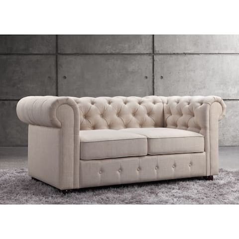 Moser Bay Garcia Beige Button Tufted Rolled Arms Loveseat