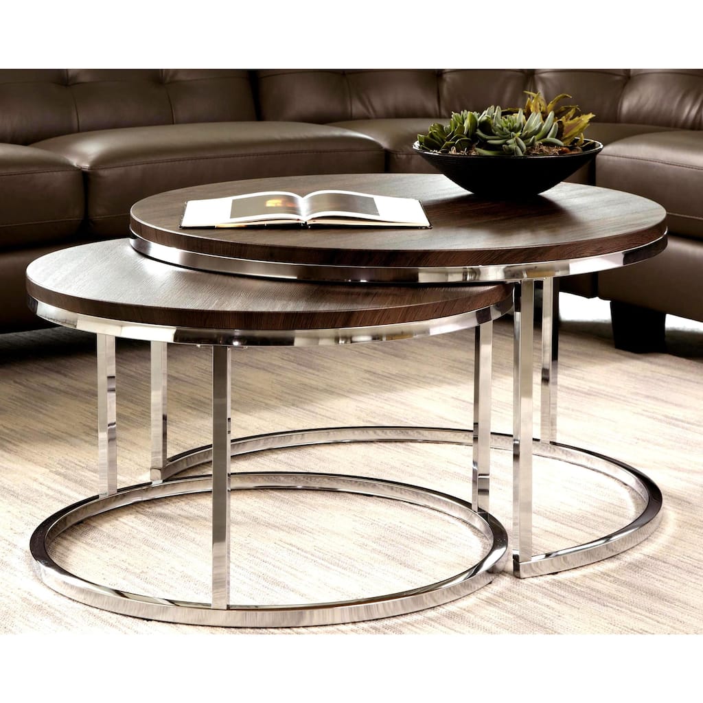 Mergot Modern Chrome 2-piece Cocktail Round Nesting Table Set
