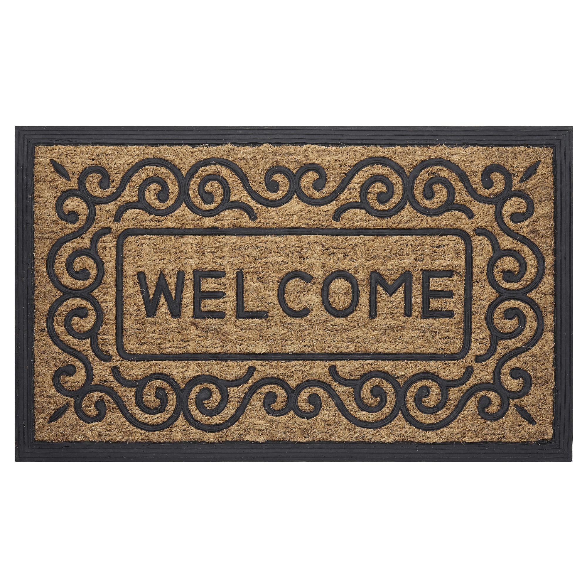 Welcome Coir Doormat with Scroll Border - 24 x 36