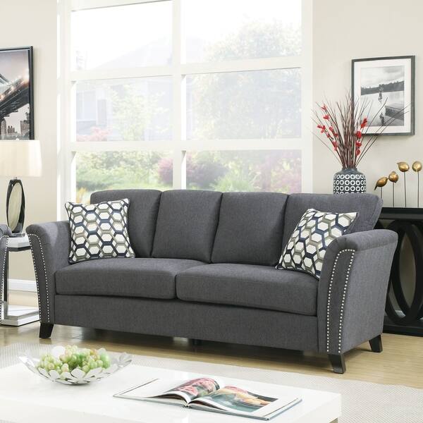 Contemporary Grey Italian Leather Sofa Set with Adjustable Headrest