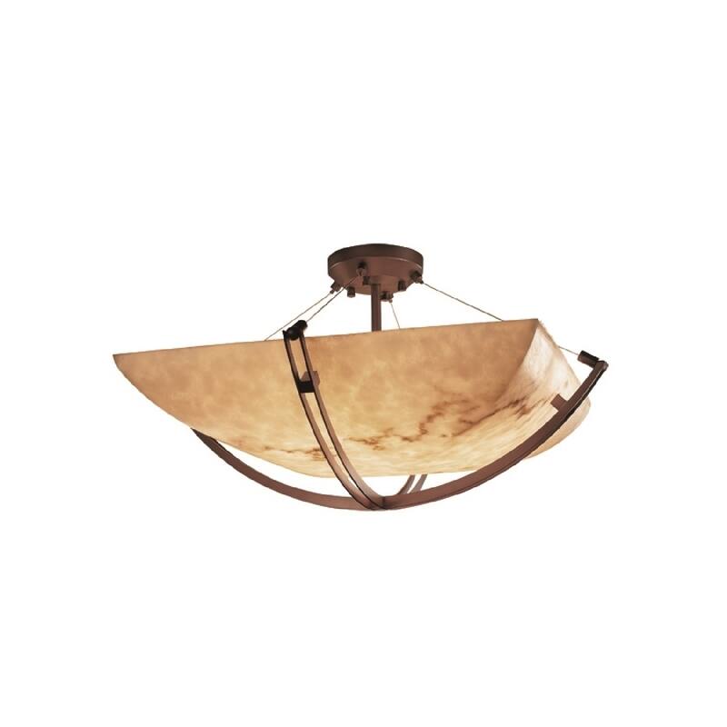 Justice Design LumenAria Crossbar 42-inch Dark Bronze Square Bowl Semi-flush, Faux Alabaster Shade