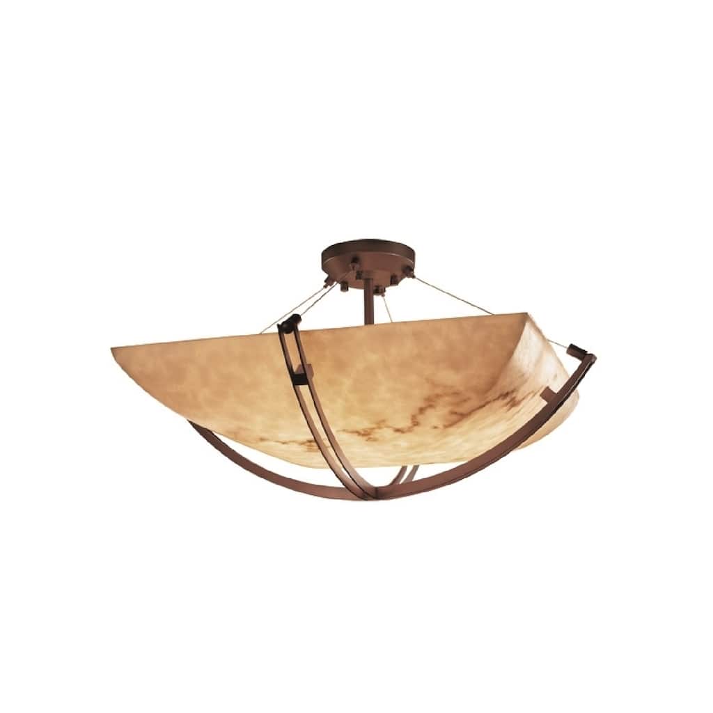 Justice Design LumenAria Crossbar 42-inch Dark Bronze Square Bowl Semi-flush, Faux Alabaster Shade