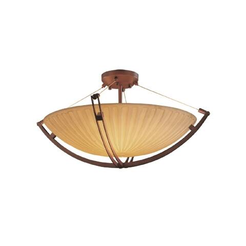 Justice Design Porcelina Crossbar 8-light Dark Bronze Round Bowl Semi-flush, Waterfall Shade