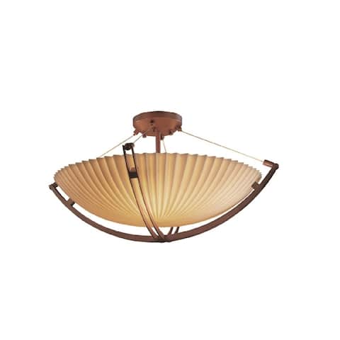 Justice Design Porcelina Crossbar 8-light Dark Bronze Round Bowl Semi-flush, Pleats Shade