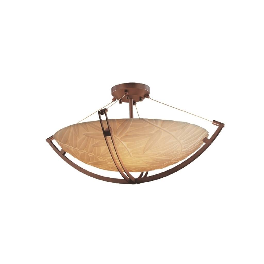 Justice Design Porcelina Crossbar 8-light Dark Bronze Round Bowl Semi-flush, Bamboo Shade