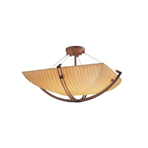 Justice Design Porcelina Crossbar 8-light Dark Bronze Square Bowl Semi-flush, Waterfall Shade