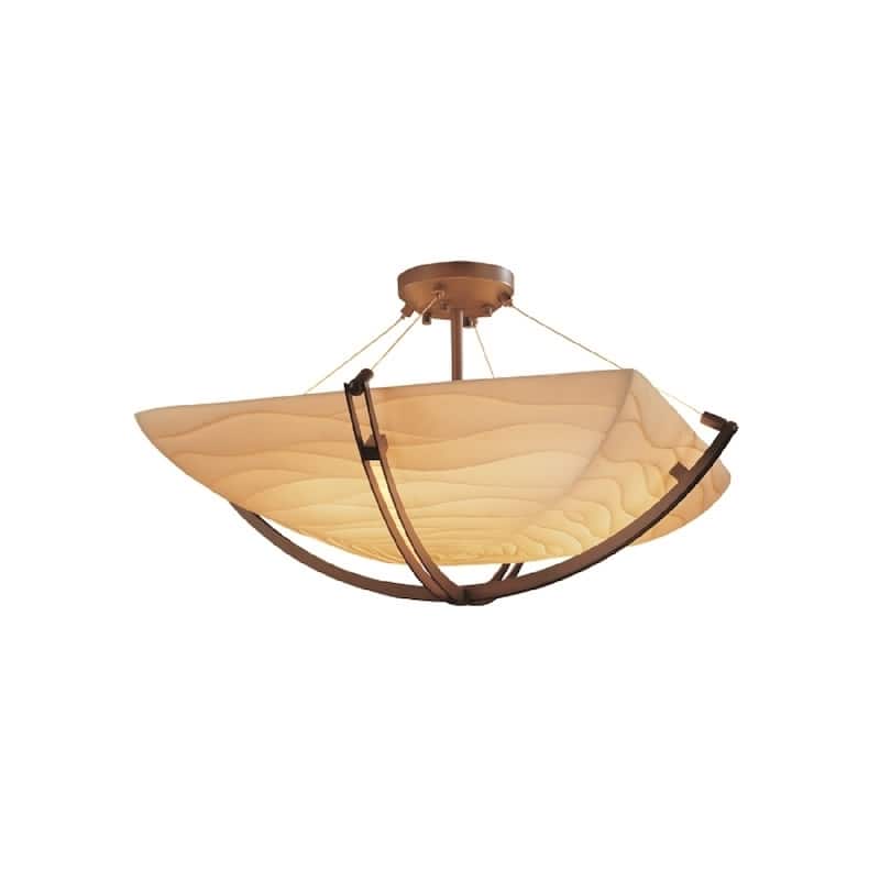 Justice Design Porcelina Crossbar 6-light Dark Bronze Square Bowl Semi-flush, Waves Shade