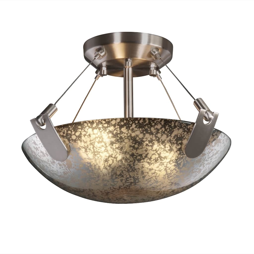 Justice Design Fusion U-Clips 2-light Brushed Nickel Round Bowl Semi-flush, Mercury Shade