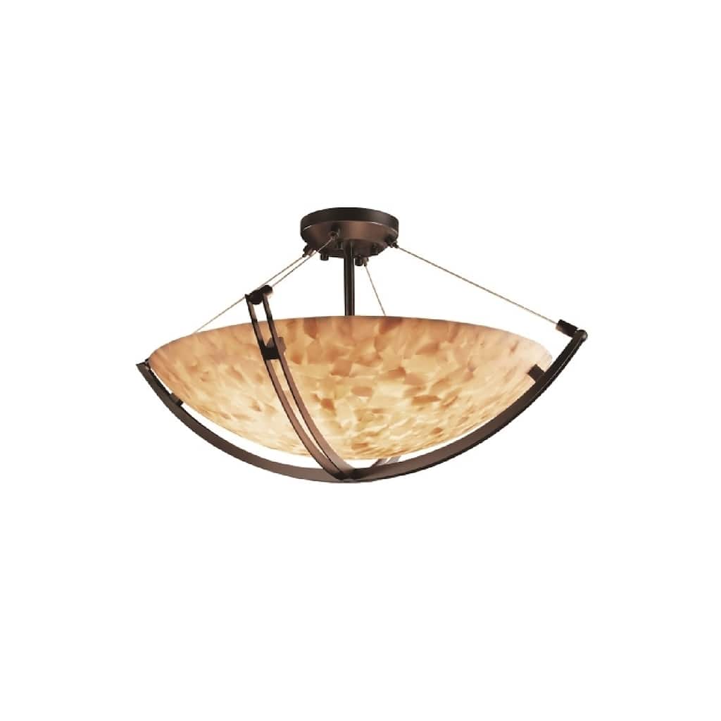 Justice Design Alabaster Rocks Crossbar 42-inch Dark Bronze Round Bowl Semi-flush