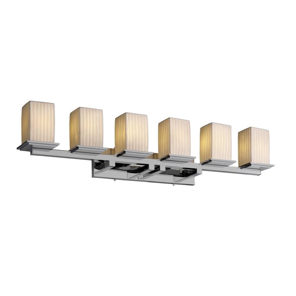 Justice Design Limoges Montana 6-light Polished Chrome Bath Bar, Waterfall Square - Flat Rim Shade