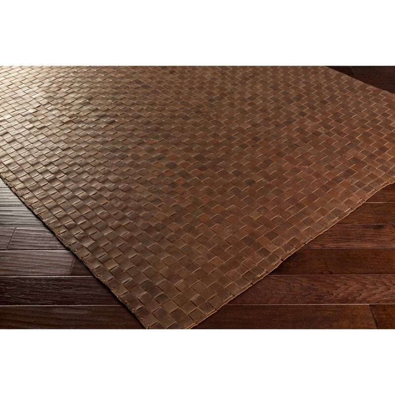 Hand-Woven Burslem Crosshatched Leather Area Rug