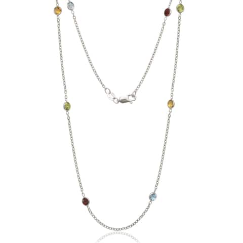 Sterling Silver Multi-color Cubic Zirconia by the Yard Necklace - White