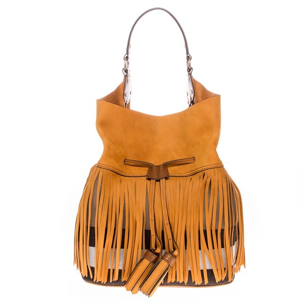Burberry Large Ashby in Fringed Suede and Canvas Check Hobo Bag