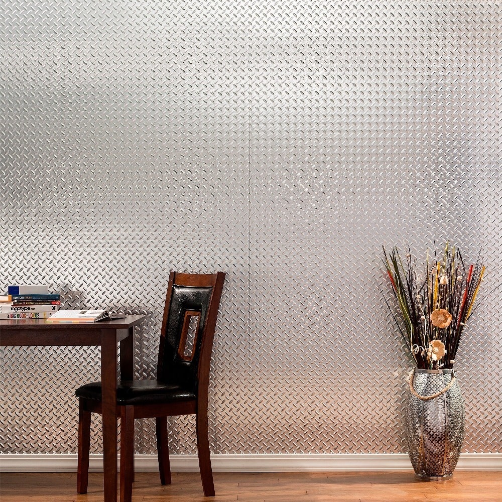 FASÄDE Diamond Plate 4-foot x 8-foot PVC Wall Panel in Brushed Aluminum
