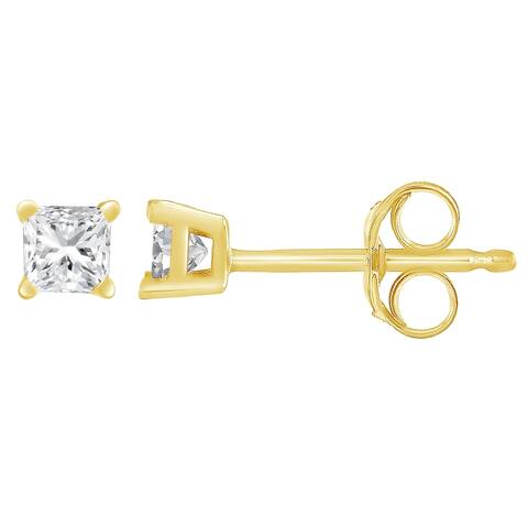 14k Yellow Gold 1/5ct TDW IGL Certified Princess-cut Diamond Stud Earrings (I-J Color, I1-I2 Clarity)
