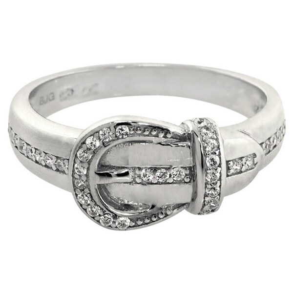 Eternally Haute Solid Sterling Silver Pave Cubic Zirconia Buckle Ring