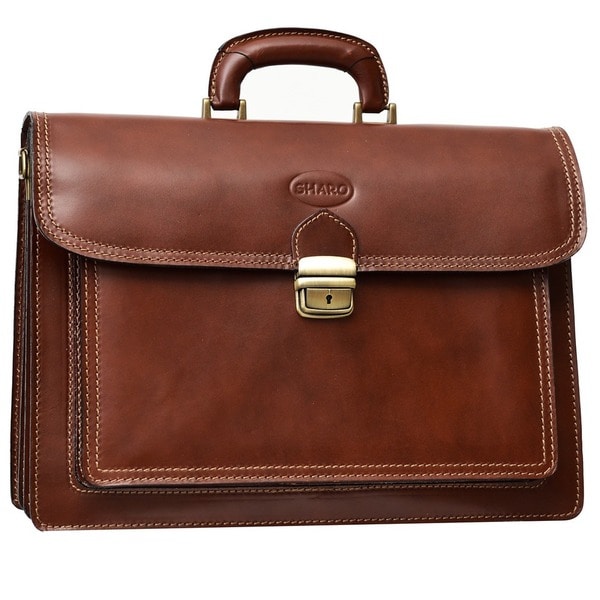 Sharo Genuine Raisin Brown Italian Leather 15-inch Laptop Briefcase ...