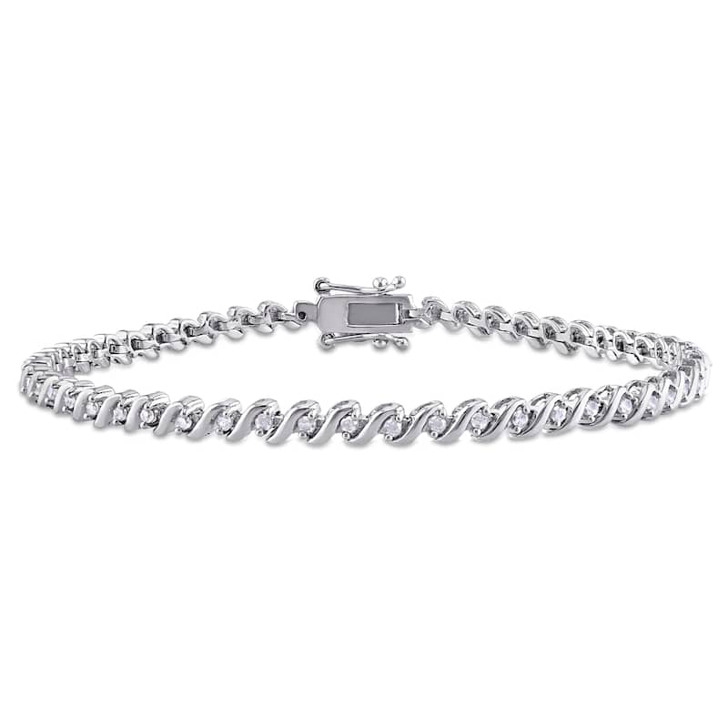 Miadora Sterling Silver 1/2ct TDW Diamond 'S' Style Tennis Bracelet (J-K, I2-I3)
