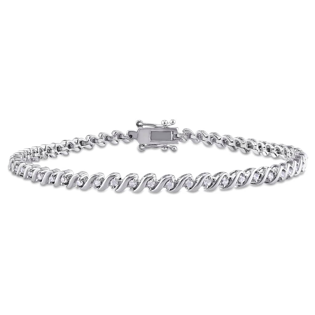 Miadora Sterling Silver 1/2ct TDW Diamond 'S' Style Tennis Bracelet (J-K, I2-I3)