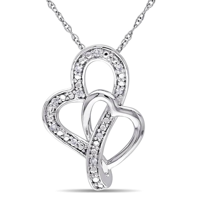 Miadora 10k White Gold Diamond Accent Double Heart Necklace