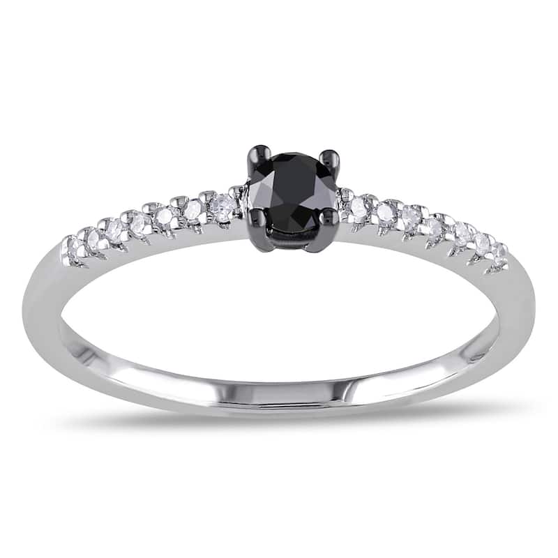 Miadora 10k White Gold 1/4ct Black and White Diamond Ring - 5.5