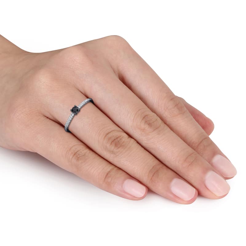 Miadora 10k White Gold 1/4ct Black and White Diamond Ring