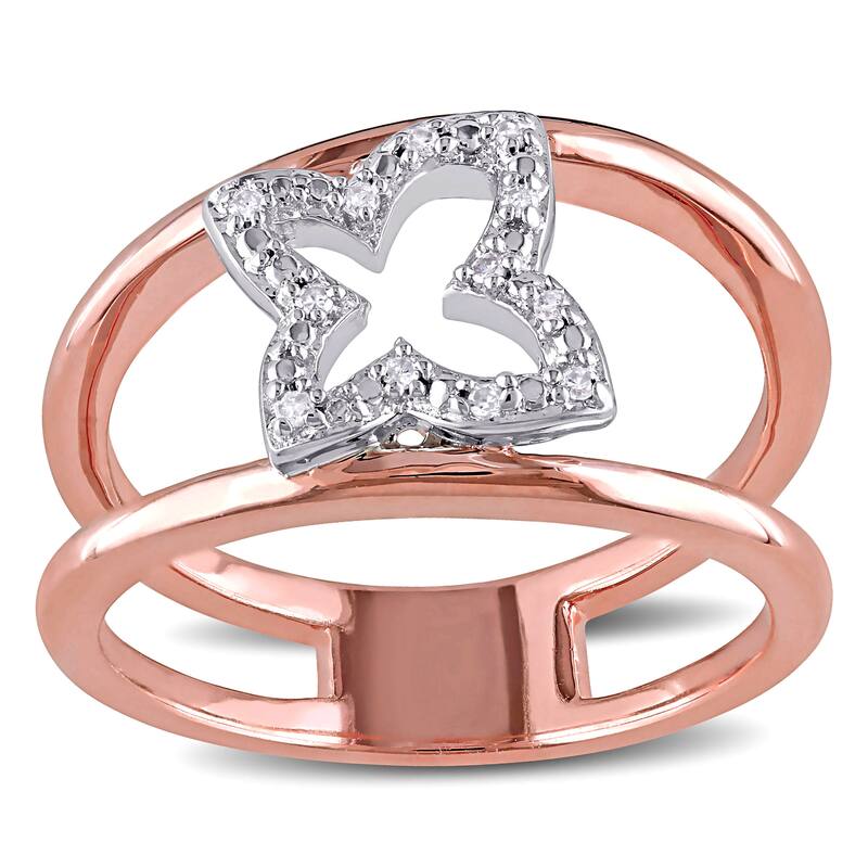 Miadora Sterling Silver Diamond Accent Double Band Flower Ring - White - 9