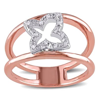 Miadora Sterling Silver Diamond Accent Double Band Flower Ring - White