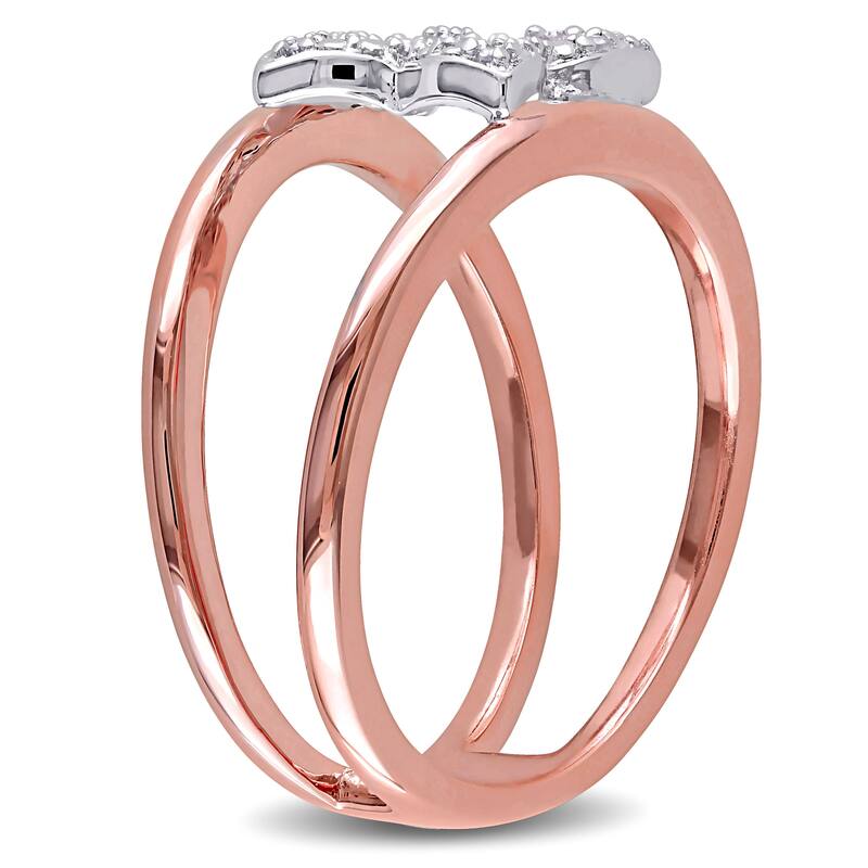 Miadora Sterling Silver Diamond Accent Double Band Flower Ring - White