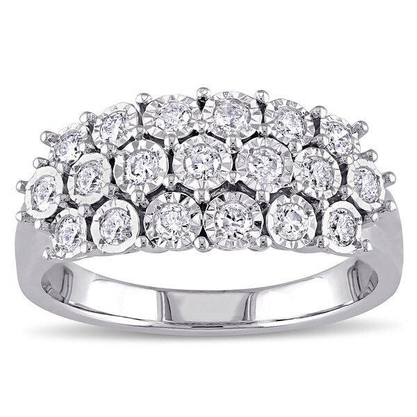 Miadora Sterling Silver 1/2ct TDW Diamond Multi-row Anniversary Ring