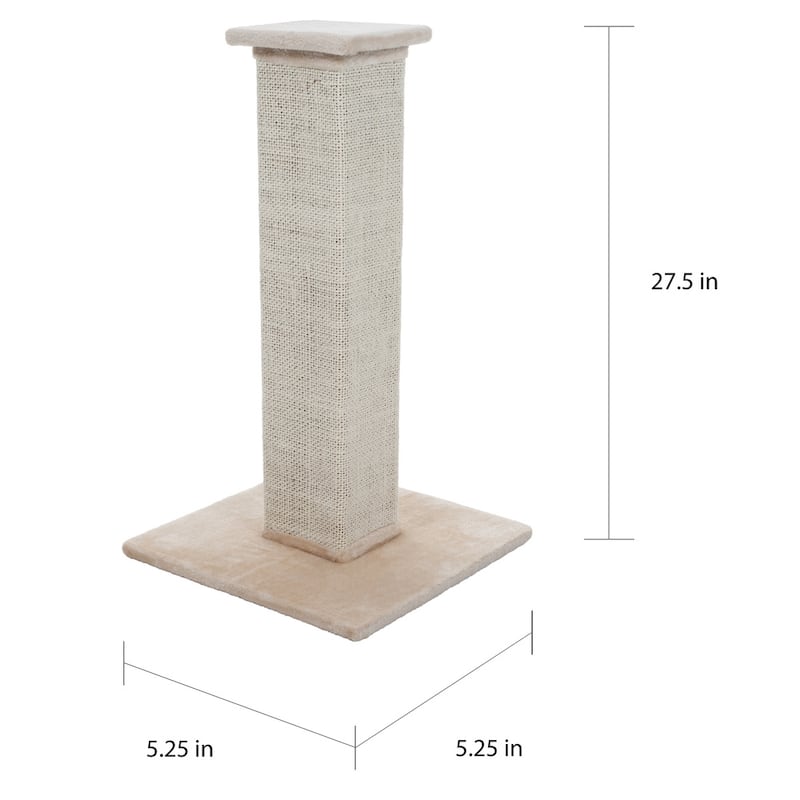 Petmaker Beige Cat Scratching Post with Carpeted Base - 27.75-Inch Sisal Burlap Fabric Scratcher