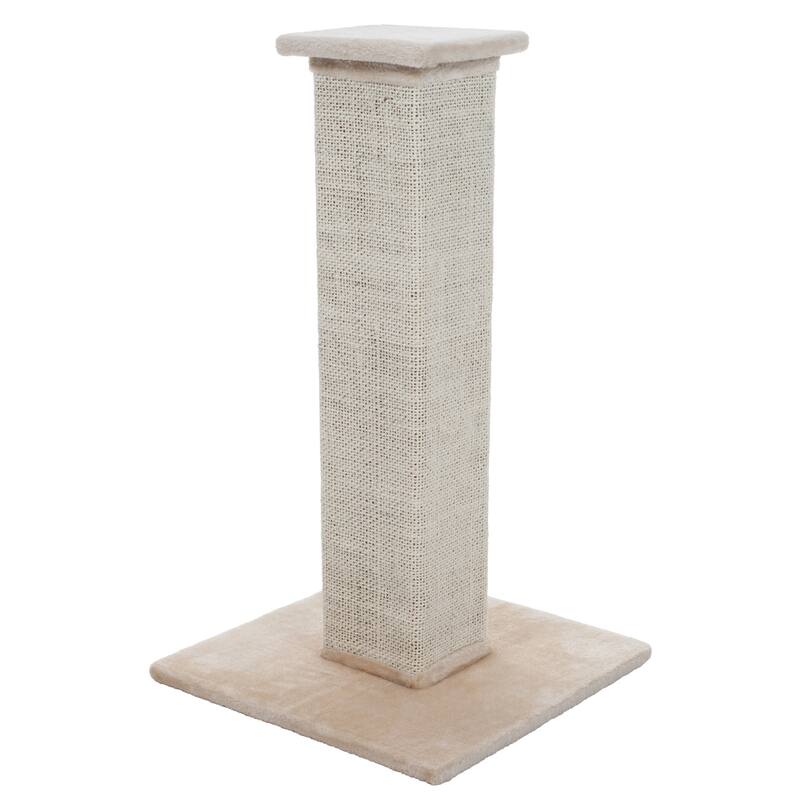 Petmaker Beige Cat Scratching Post with Carpeted Base - 27.75-Inch Sisal Burlap Fabric Scratcher