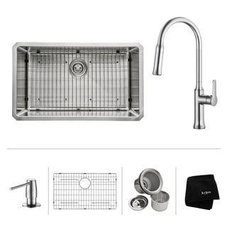 kraus 30 inch undermount single bowl stainless steel kitchen sink with nola pull down kitchen faucet - Kitchen Sink And Faucet Sets kraus 30 inch undermount single bowl stainless steel kitchen sink with nola pull down kitchen faucet - Kitchen Sink And Faucet Sets