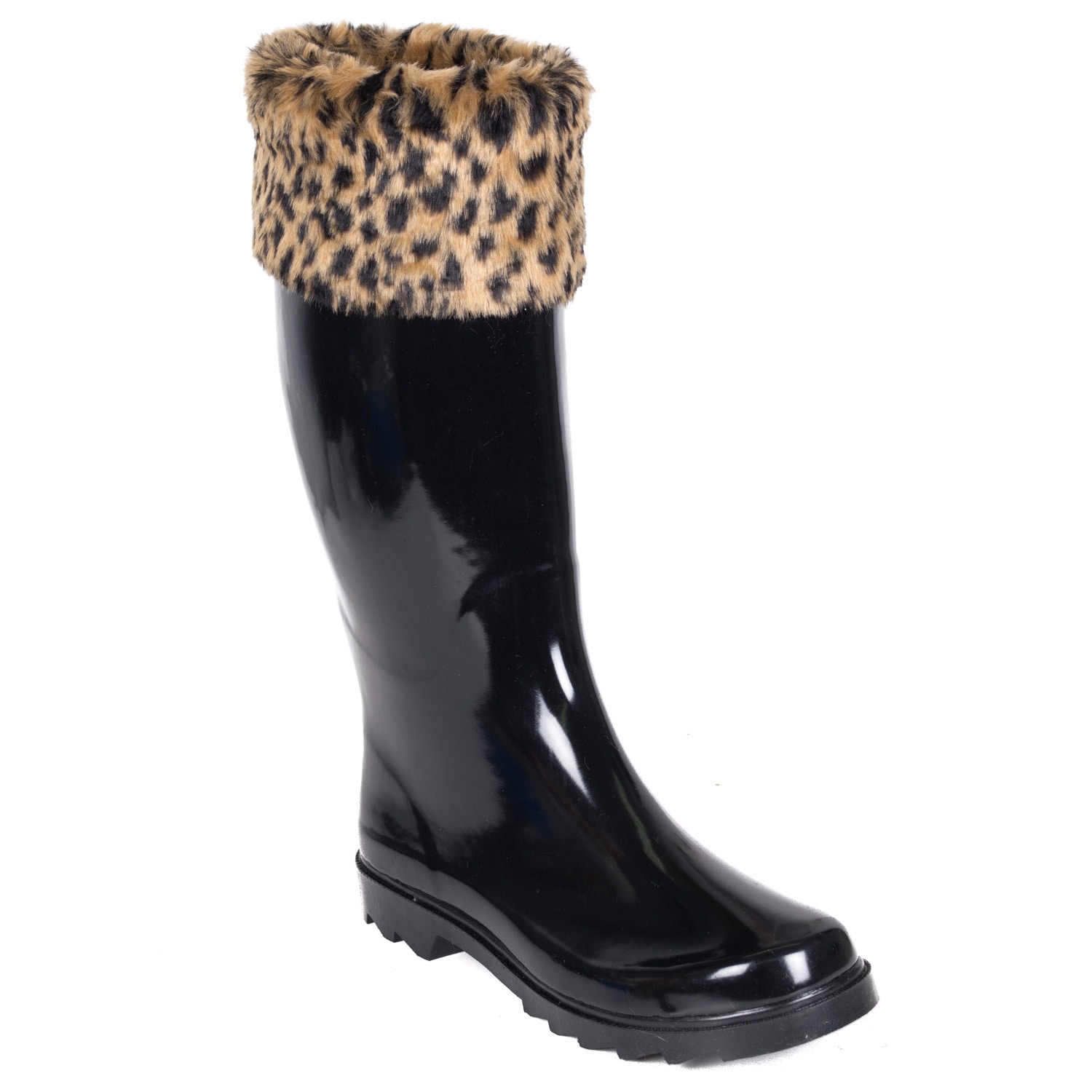 Women's Rubber Rain Boots Black Faux 