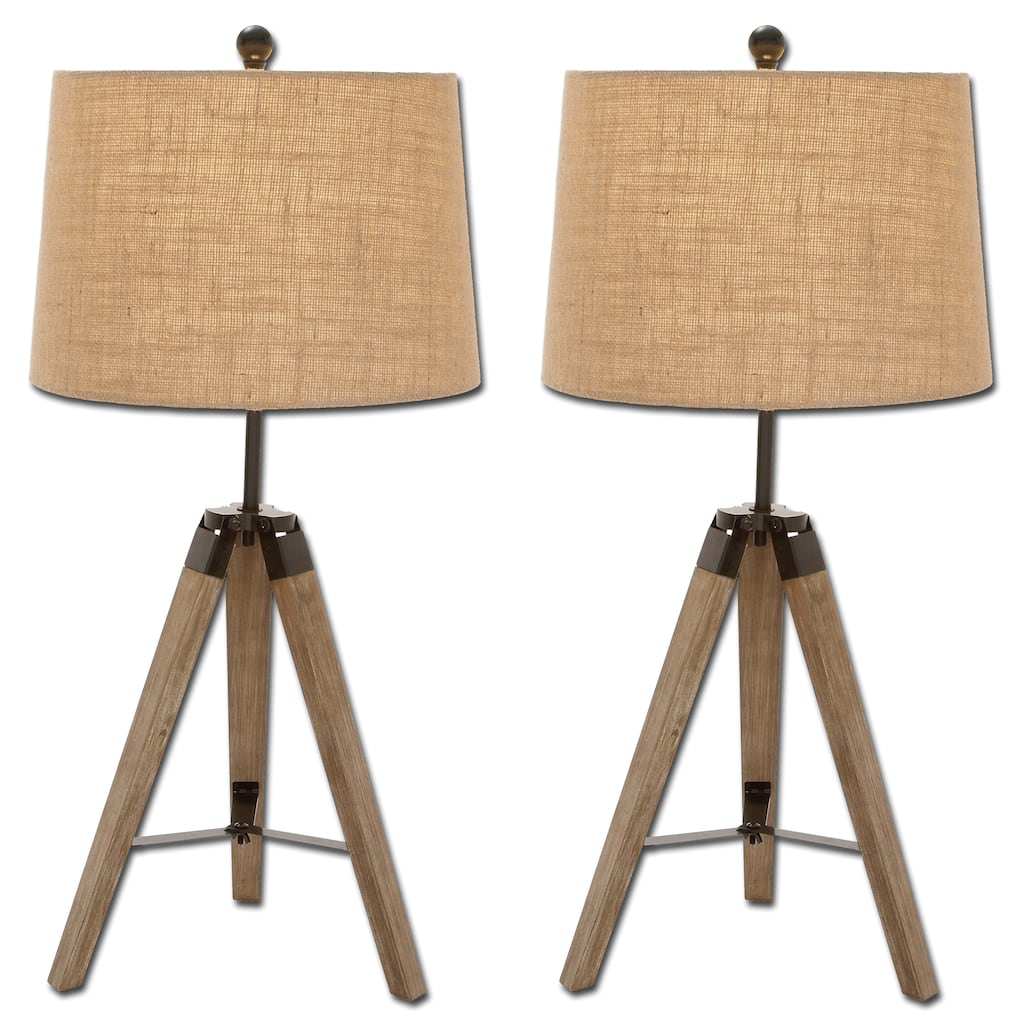 Wood Surveyor Antiqued Wood Tripod Table Lamp -Set of 2