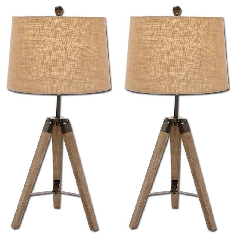 Wood Surveyor Antiqued Wood Tripod Table Lamp -Set of 2