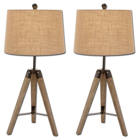 Wood Surveyor Antiqued Wood Tripod Table Lamp -Set of 2