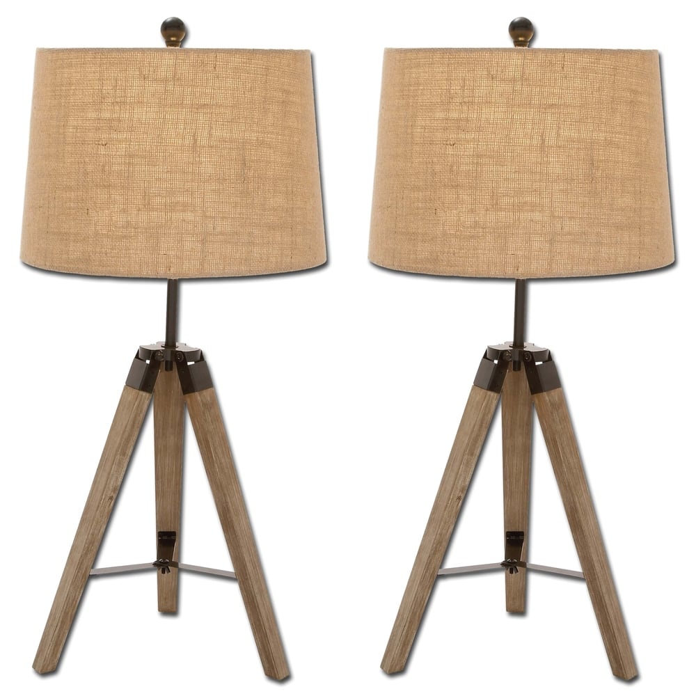 Wood Surveyor Antiqued Wood Tripod Table Lamp -Set of 2