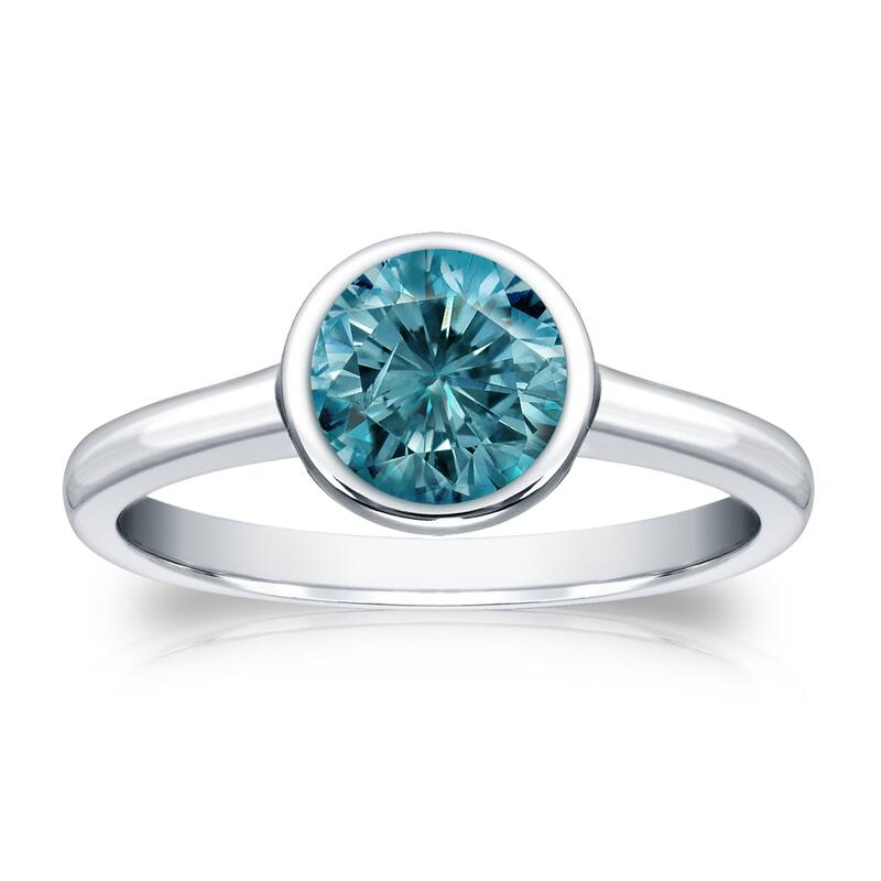 Auriya Round 1ctw Bezel Set Solitaire Blue Diamond Engagement Ring 14K Gold - 4 - White