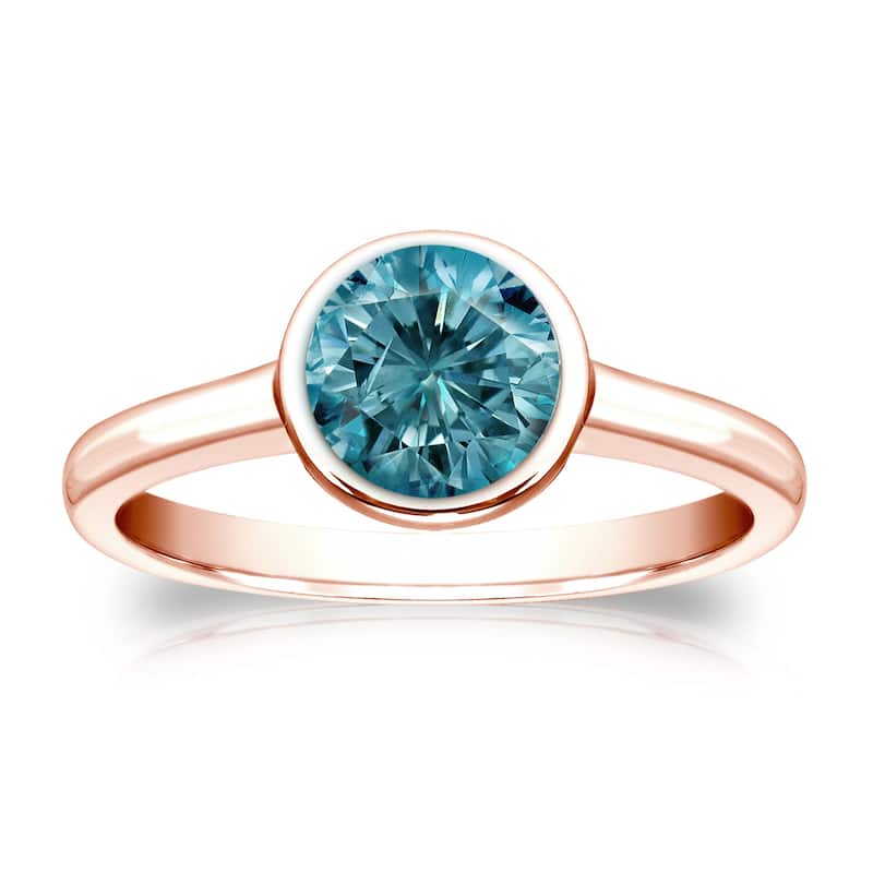 Auriya Round 1ctw Bezel Set Solitaire Blue Diamond Engagement Ring 14K Gold - 4 - Rose