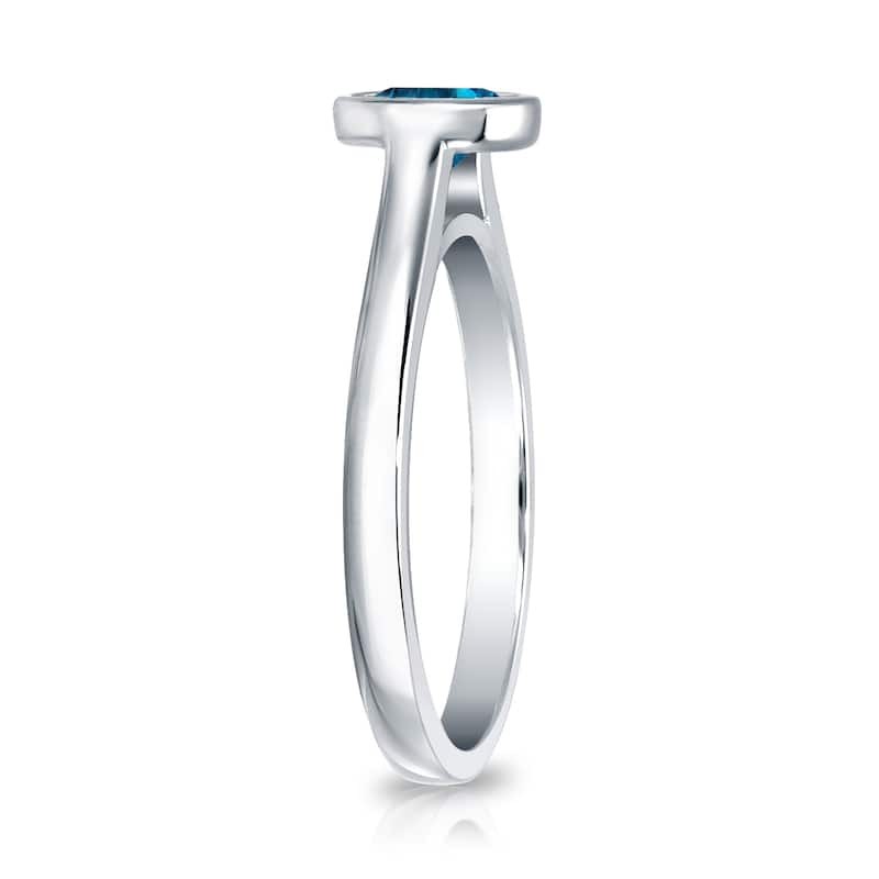 Auriya Round 1ctw Bezel Set Solitaire Blue Diamond Engagement Ring 14K Gold