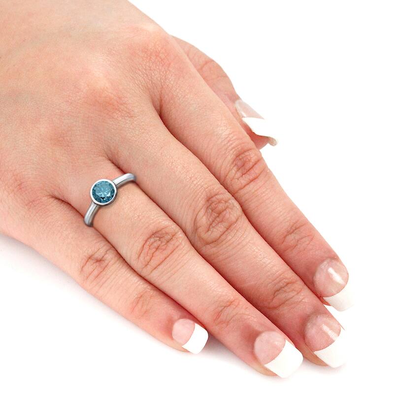Auriya 14k Gold 3/4ctw Bezel-set Solitaire Blue Diamond Engagement Ring