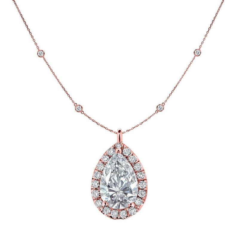 Auriya 2 3/5cttw Pear Shape Halo Diamond Chain Station Necklace 14k Gold (H-I, SI2-SI3) - Rose