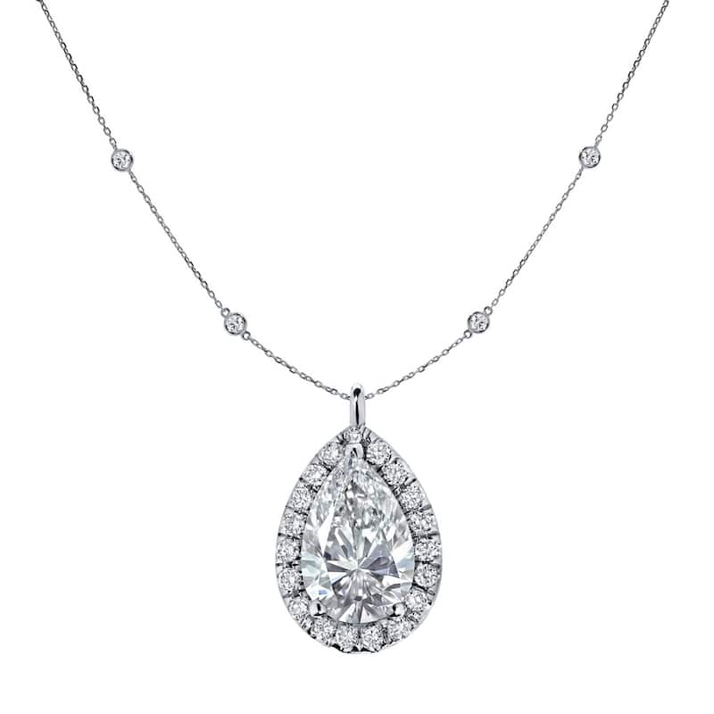 Auriya 2 3/5cttw Pear Shape Halo Diamond Chain Station Necklace 14k Gold (H-I, SI2-SI3)