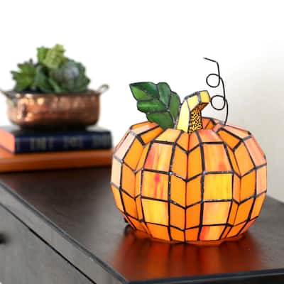 9" H Patch the Pumpkin Stained Glass Accent Lamp - 8.25"L x 8.25"W x 9"H