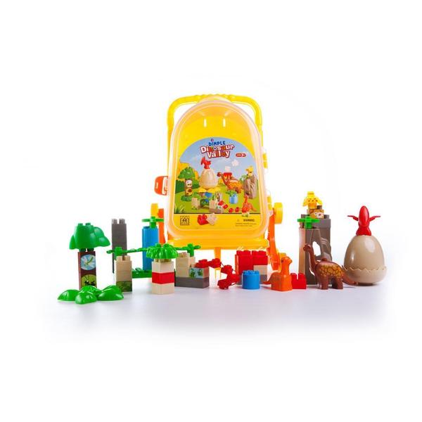 Dimple 46 Piece Dinosaur Valley Set Building Bricks with Rolling Storage Suitcase DC11855
