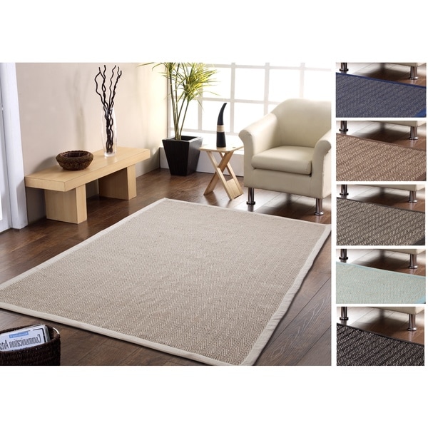 Handmade Natural Fiber Jute and Cotton Chevron Rug with Border 8' x 10' - 8' x 10'
