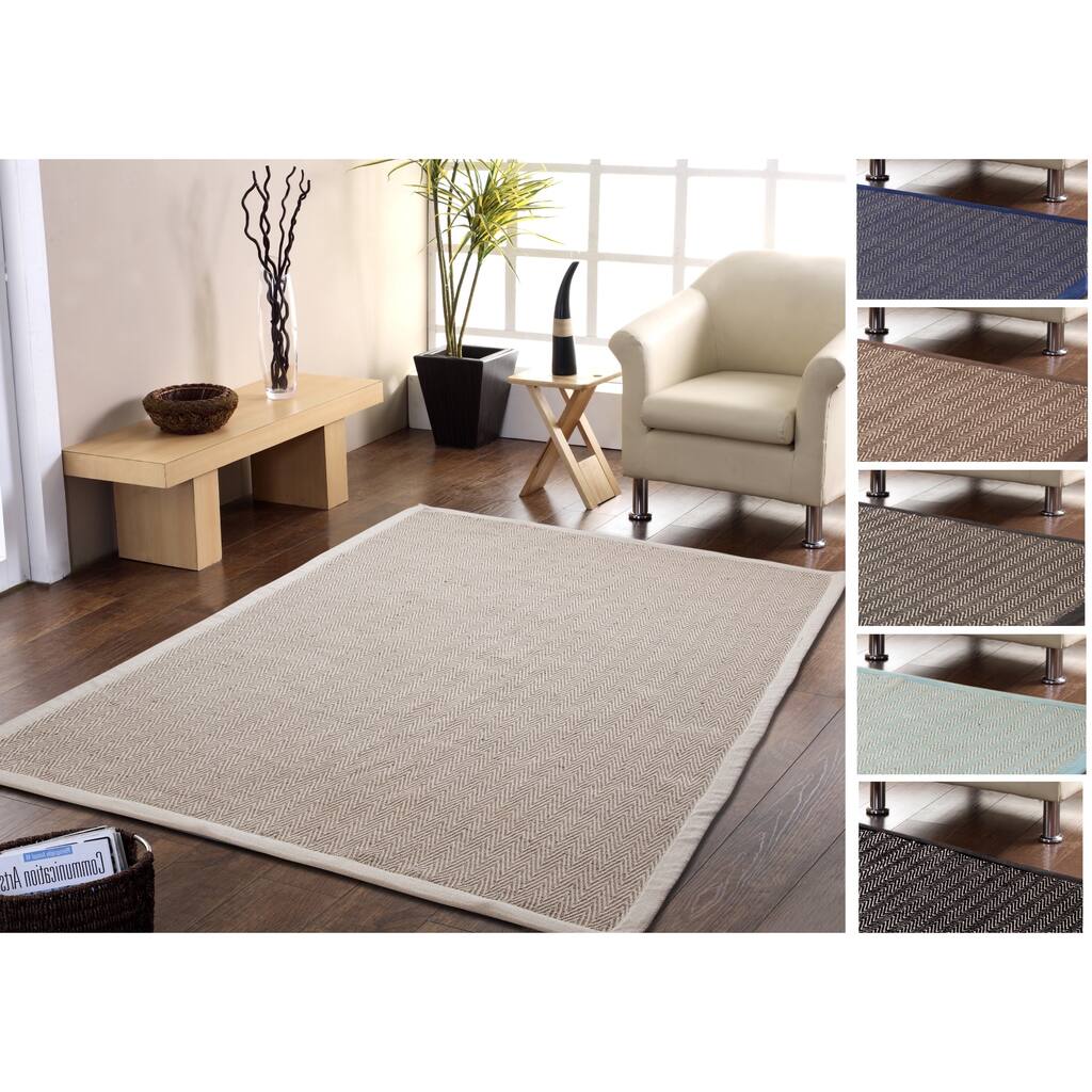 Handmade Natural Fiber Jute and Cotton Chevron Rug with Border 8' x 10'