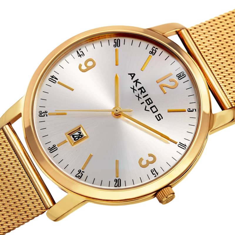 Akribos XXIV Men's Swiss Quartz Date Aperture Stainless Steel Gold-Tone Bracelet Watch - Gold